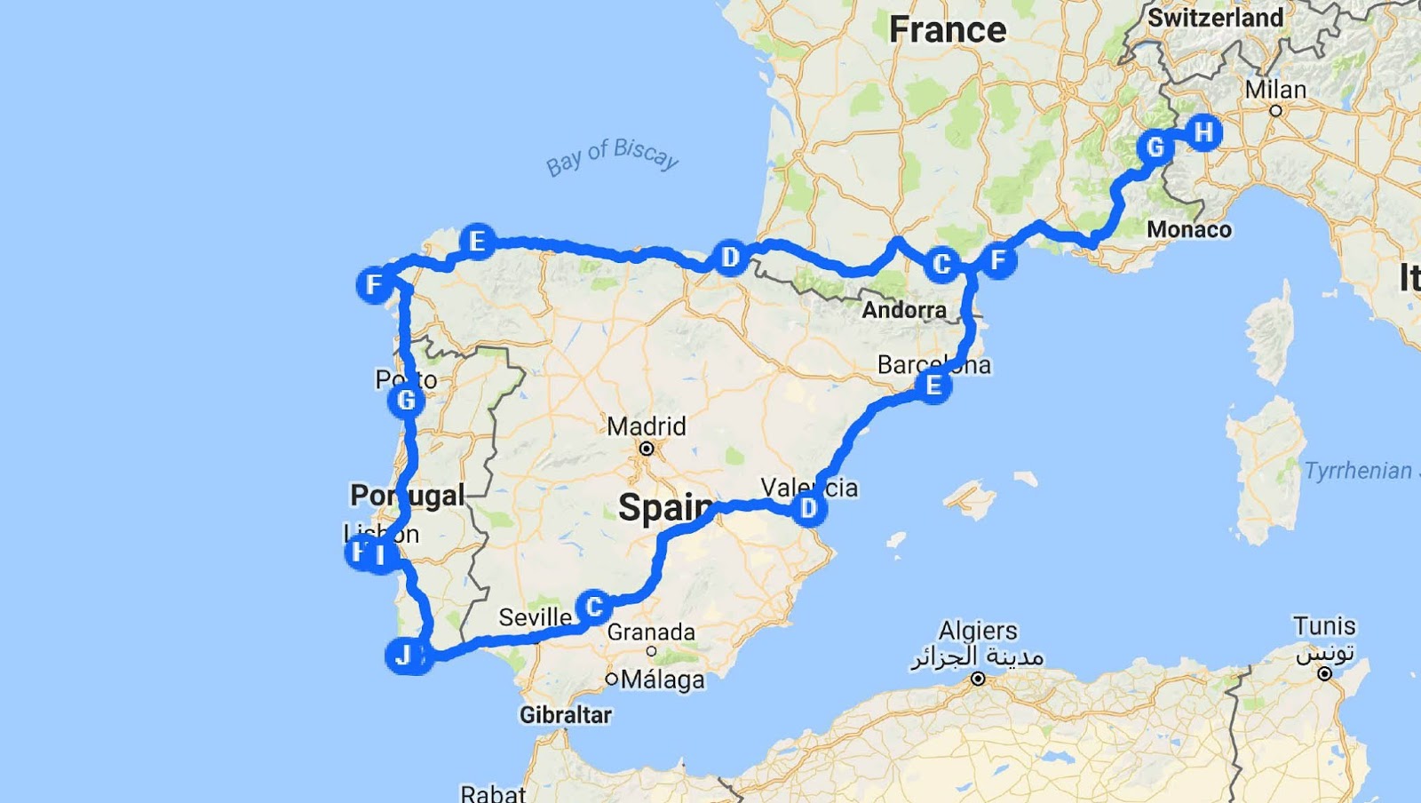 tour della costa spagnola